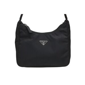 Prada Black Logo Handbag Hobo Triangle Plate